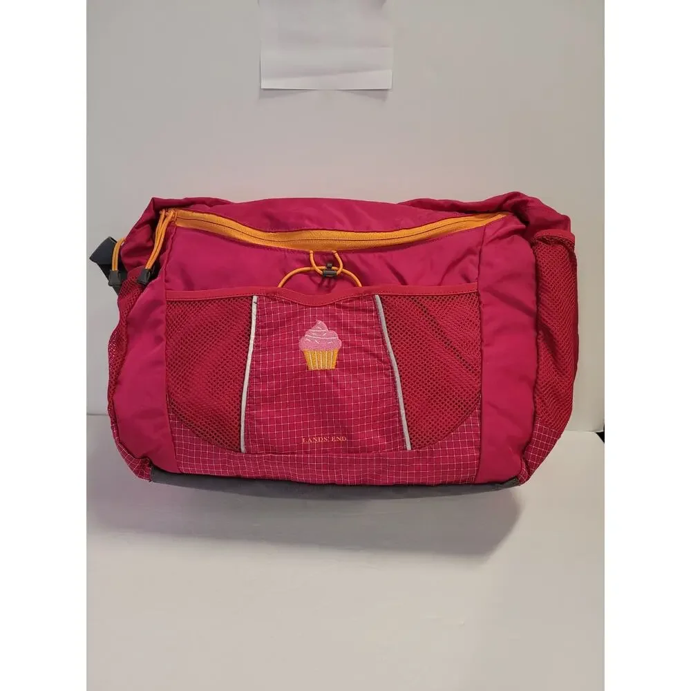Lands End Kids Laptop Messenger Bag Cupcake School Pink Orange Neon Zip Top